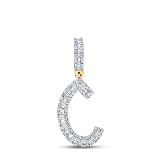 14kt Yellow Gold Mens Baguette Diamond C Initial Letter Charm Pendant 3/4 Cttw