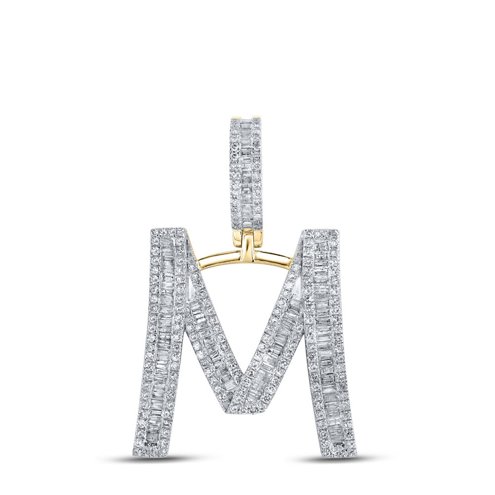 14kt Yellow Gold Mens Baguette Diamond M Initial Letter Charm Pendant 1 Cttw