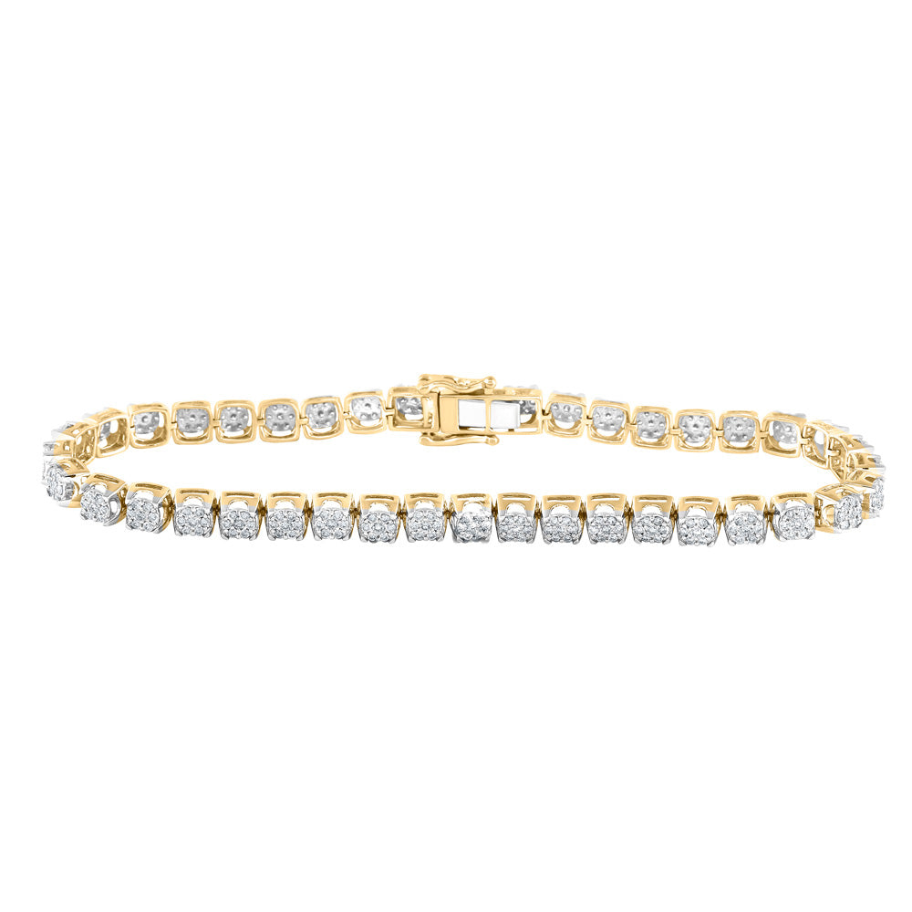 14kt Yellow Gold Mens Round Diamond Single Row Tennis Bracelet 3 Cttw