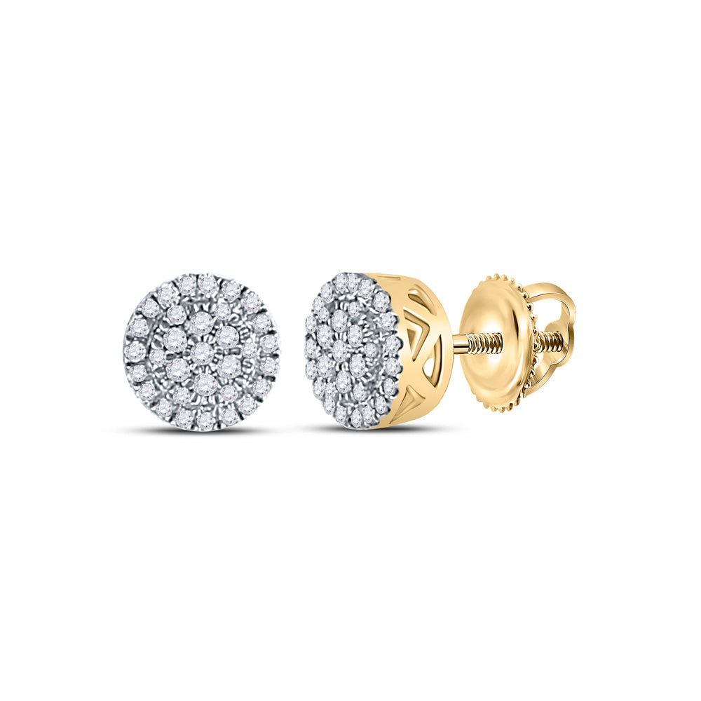 14kt Yellow Gold Mens Round Diamond Cluster Earrings 1/6 Cttw
