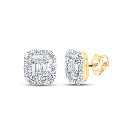 14kt Yellow Gold Mens Baguette Diamond Square Earrings 1/2 Cttw