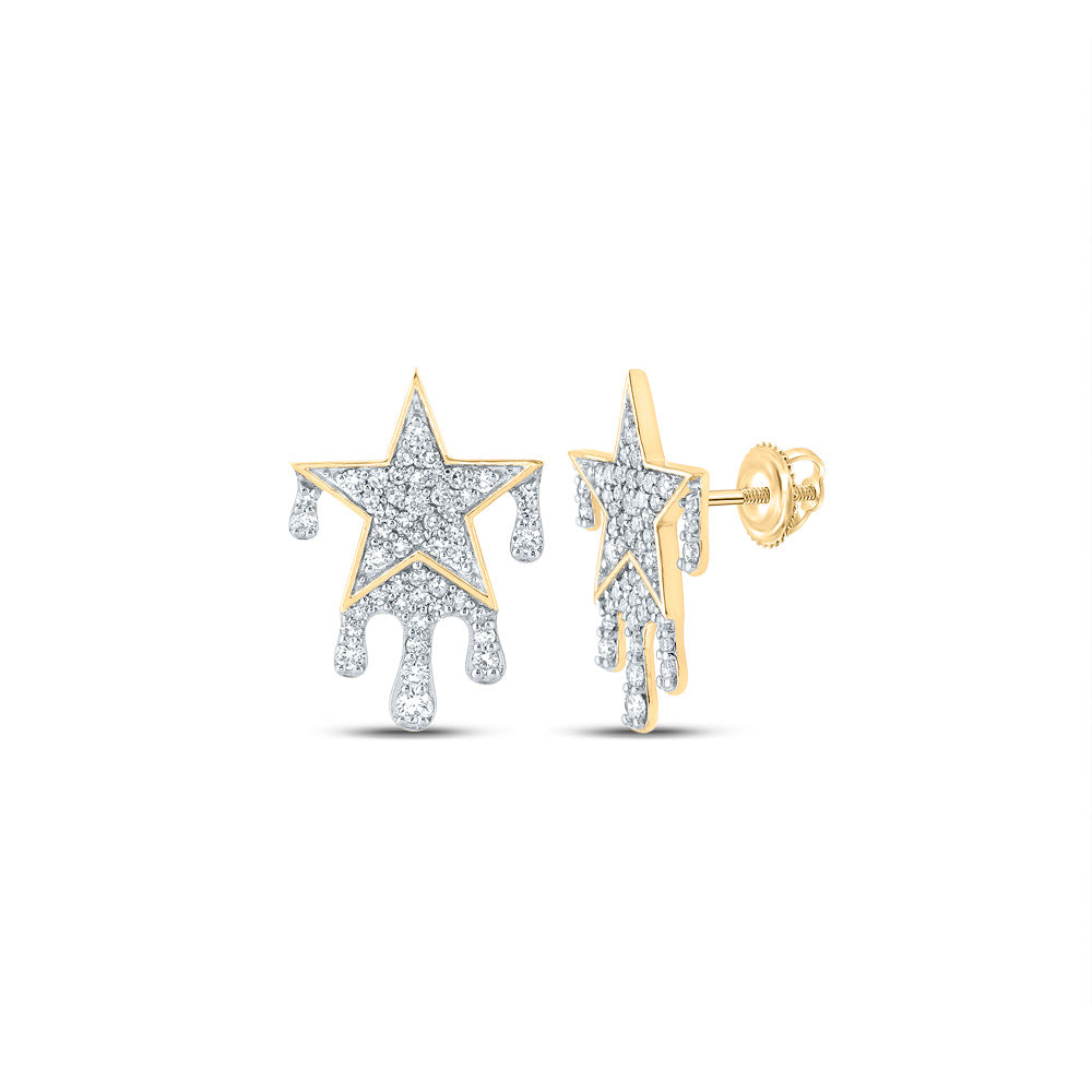 14kt Yellow Gold Mens Round Diamond Drip Star Earrings 3/4 Cttw