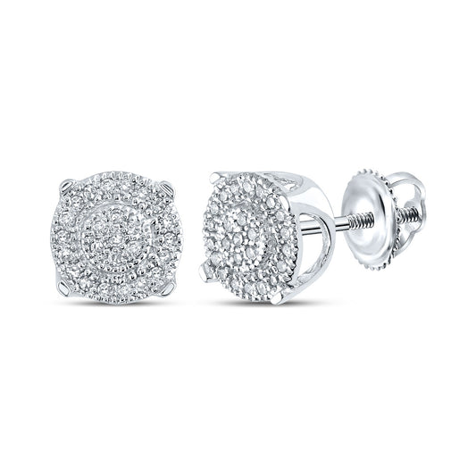 14kt White Gold Mens Round Diamond Cluster Earrings 1/8 Cttw