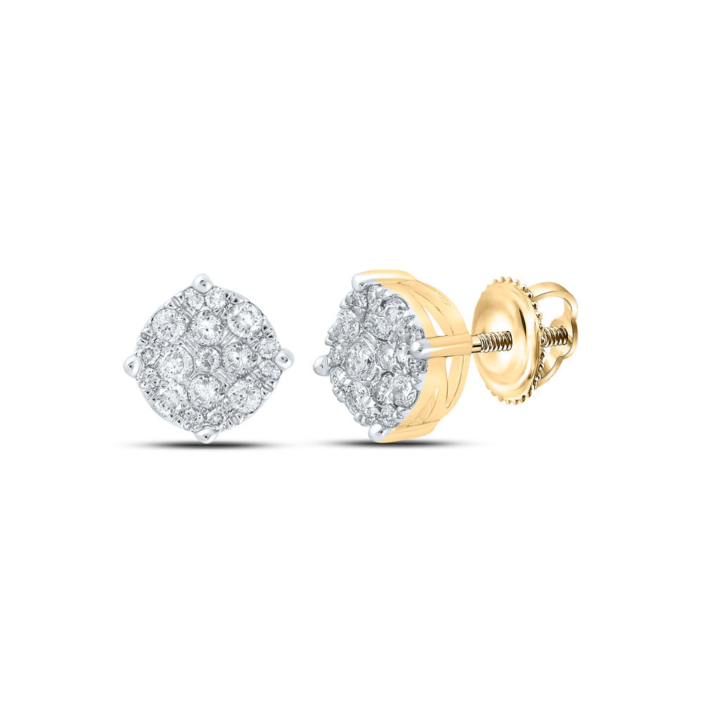 14kt Yellow Gold Mens Round Diamond Cluster Earrings 1/3 Cttw