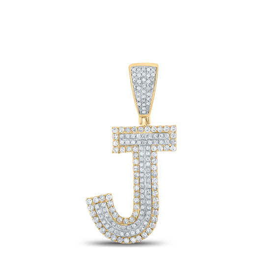 14kt Two-tone Gold Mens Round Diamond J Initial Letter Charm Pendant 3/4 Cttw