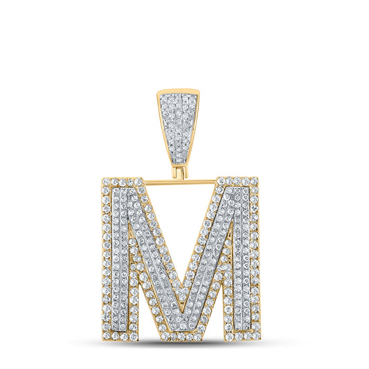 14kt Two-tone Gold Mens Round Diamond M Initial Letter Charm Pendant 1-1/5 Cttw