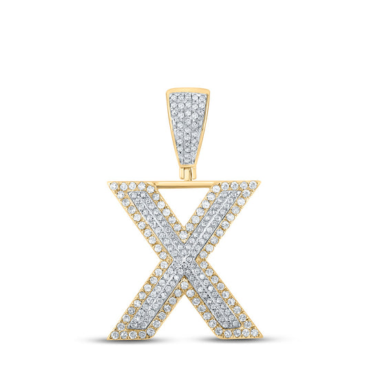 14kt Two-tone Gold Mens Round Diamond X Initial Letter Charm Pendant 7/8 Cttw