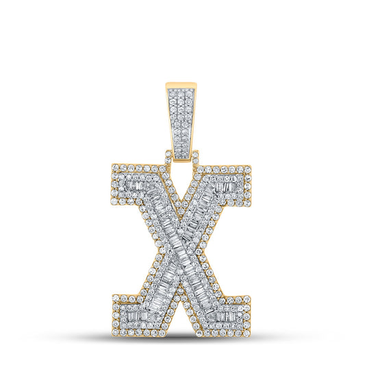 14kt Two-tone Gold Mens Baguette Diamond X Initial Letter Charm Pendant 2 Cttw