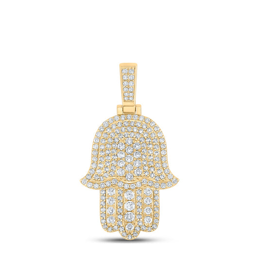 10kt Yellow Gold Mens Round Diamond Hamsa Charm Pendant 2 Cttw