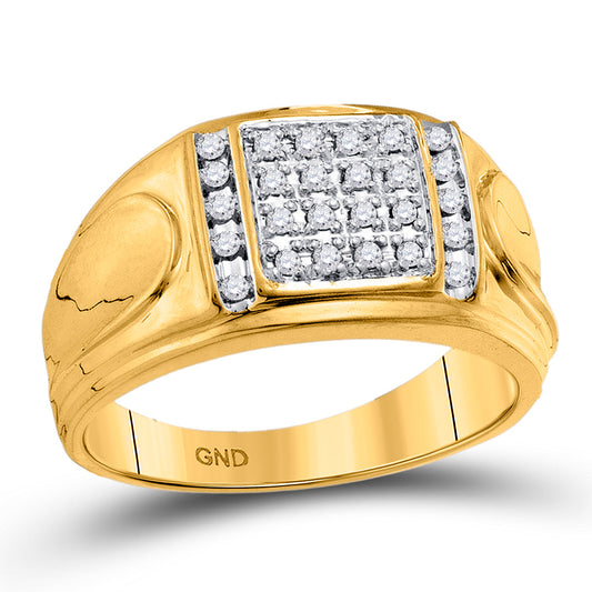 10kt Yellow Gold Mens Round Diamond Square Cluster Ring 1/4 Cttw