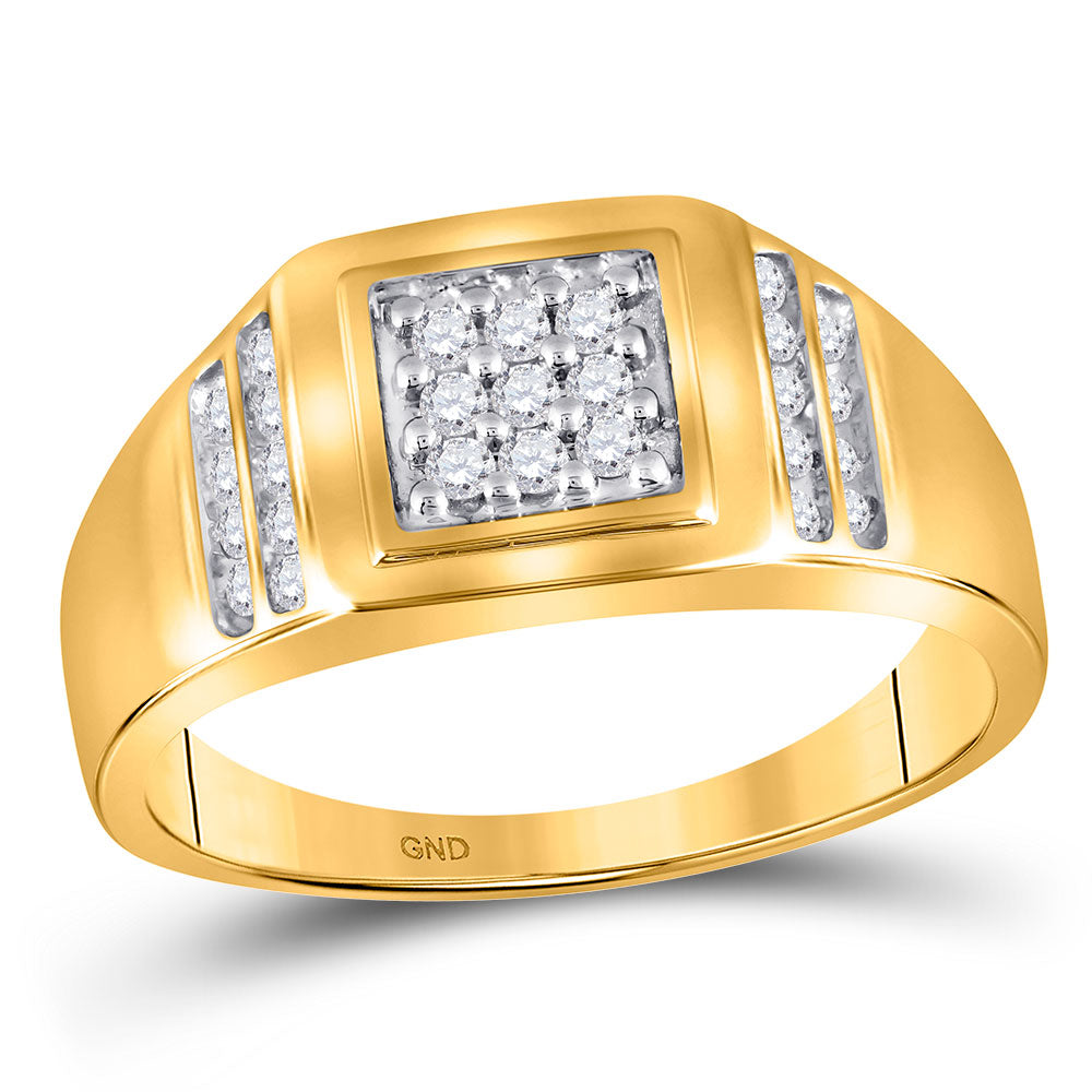 14kt Yellow Gold Mens Round Diamond Square Cluster Ring 1/4 Cttw