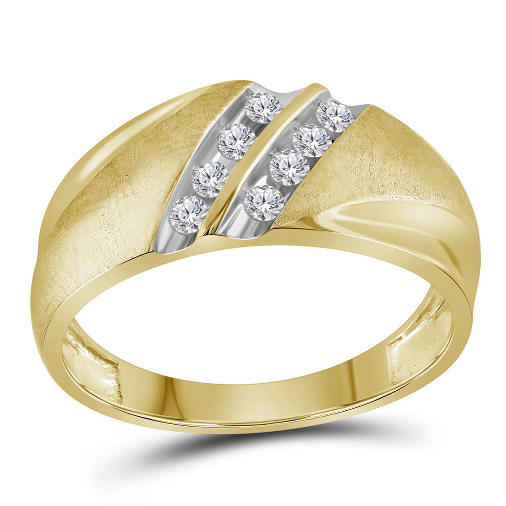 14kt Yellow Gold Mens Round Diamond 2-Row Wedding Band Ring 1/4 Cttw