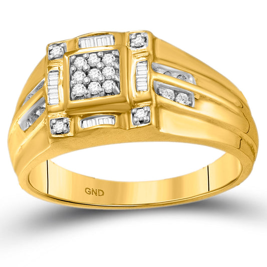 10kt Yellow Gold Mens Round Diamond Square Cluster Ring 1/4 Cttw