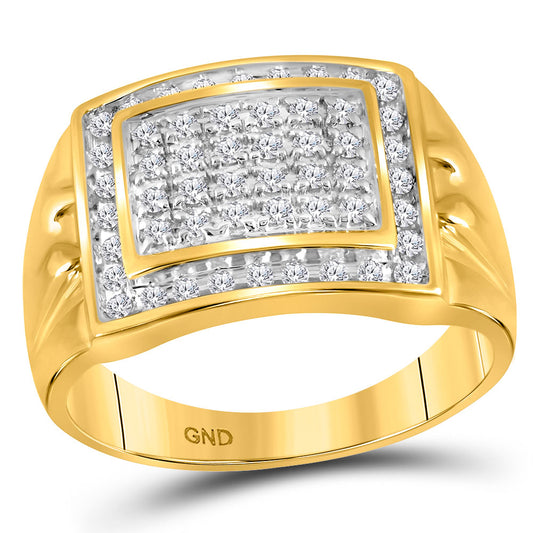 10kt Yellow Gold Mens Round Diamond Rectangle Cluster Ring 1/2 Cttw