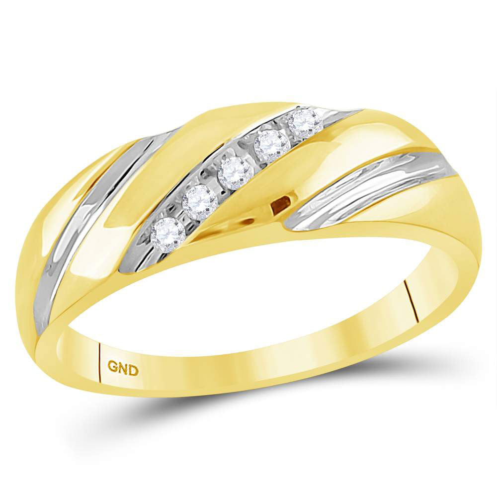14kt Two-tone Gold Mens Round Diamond Wedding Band Ring 1/10 Cttw
