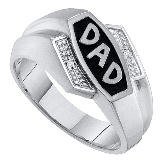 10kt White Gold Mens Round Diamond Dad Father Ring .01 Cttw