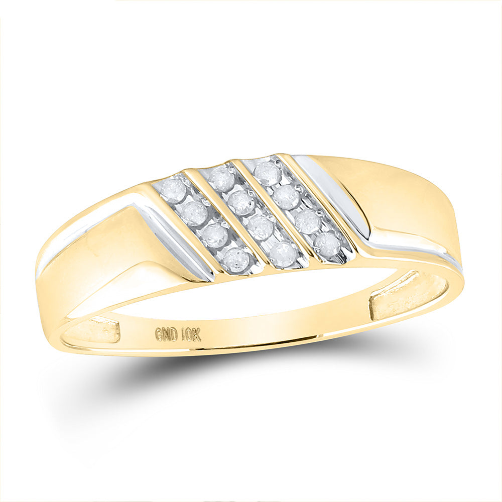 10kt Yellow Gold Mens Round Channel-set Diamond Diagonal Triple Row Wedding Band 1/8 Cttw