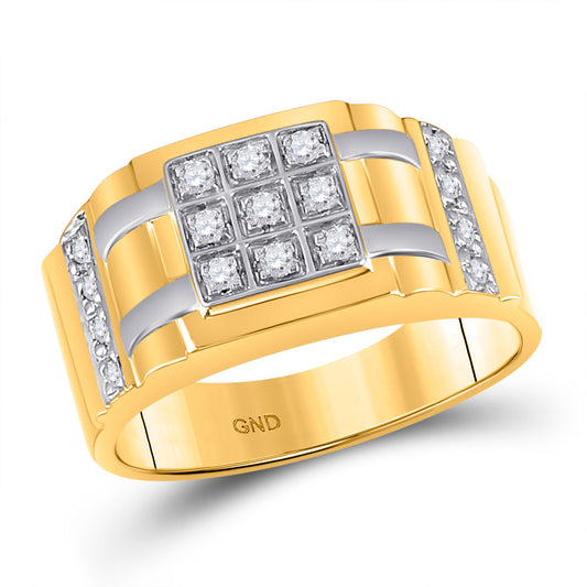 10kt Yellow Gold Mens Round Diamond Square Cluster Ring 1/4 Cttw