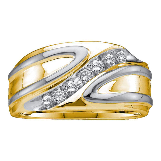10kt Two-tone Gold Mens Round Diamond Diagonal Row Band Ring 1/4 Cttw