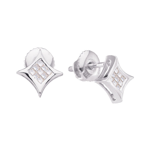 14kt White Gold Womens Princess Diamond Cluster Square Kite Earrings 1/6 Cttw