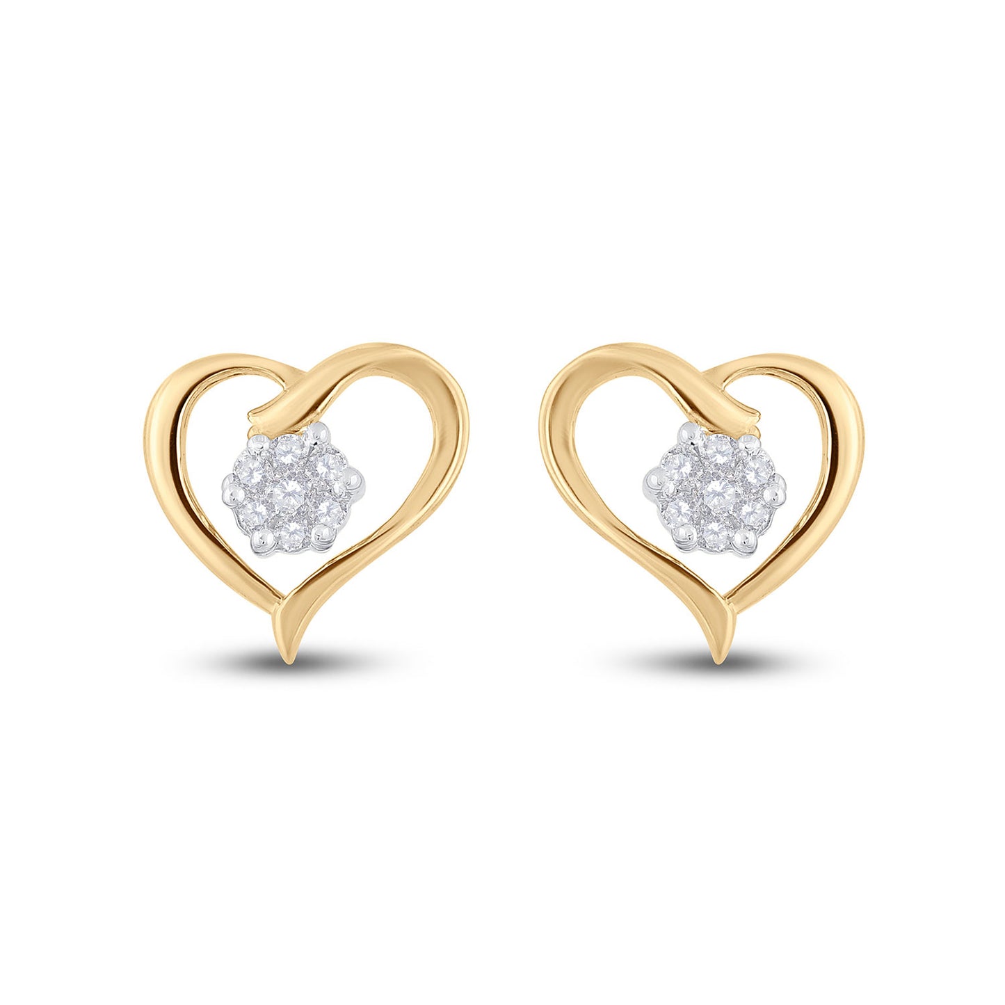 10kt Yellow Gold Womens Round Diamond Heart Earrings 1/6 Cttw