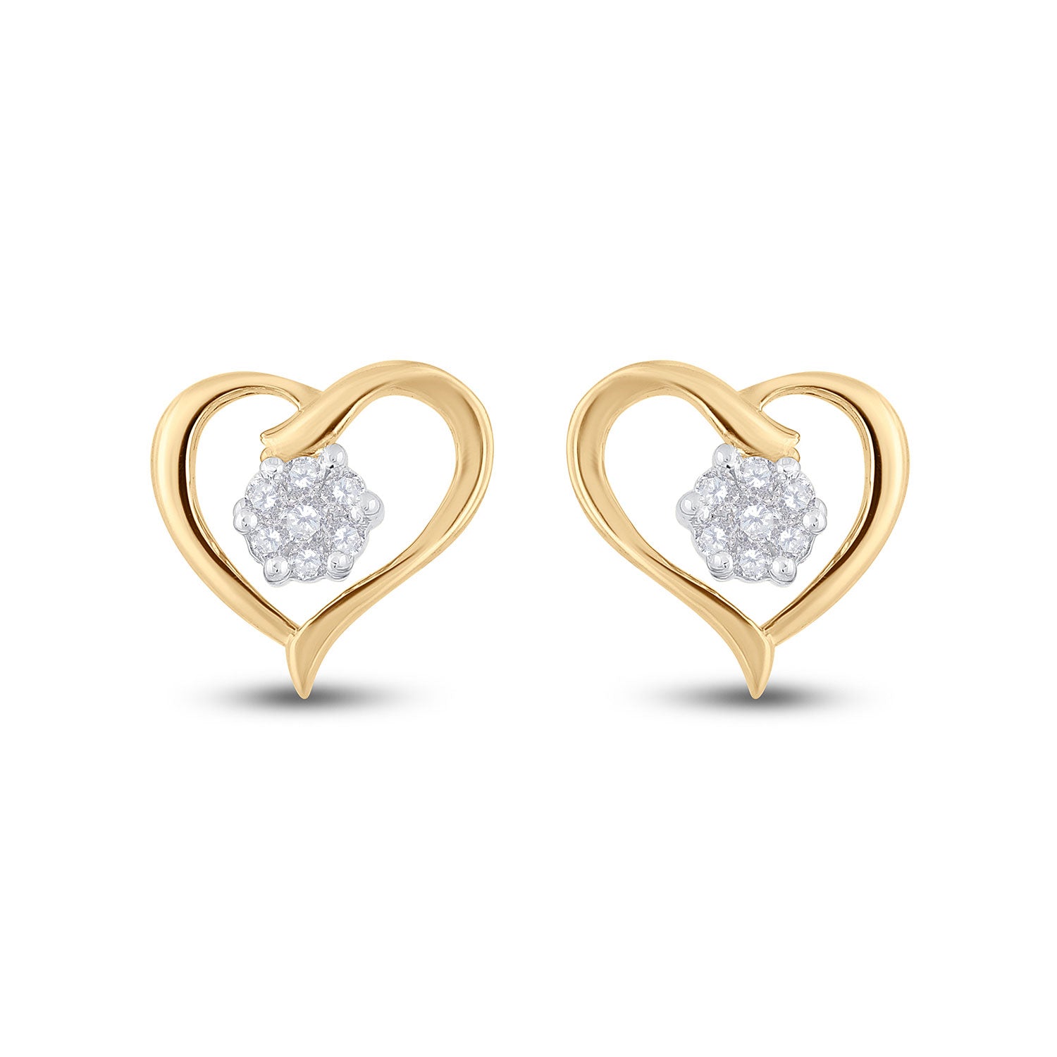 10kt Yellow Gold Womens Round Diamond Heart Earrings 1/6 Cttw