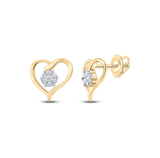 10kt Yellow Gold Womens Round Diamond Heart Earrings 1/6 Cttw