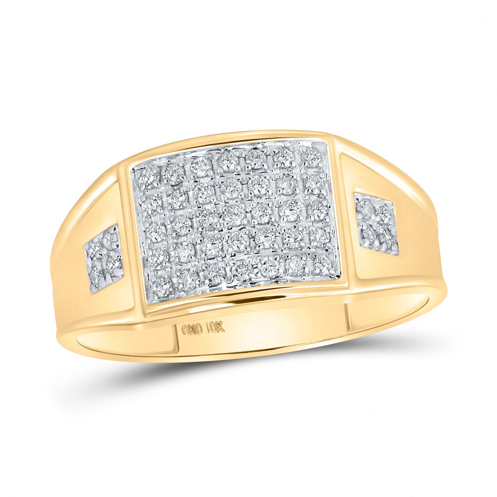 10kt Yellow Gold Mens Round Prong-set Diamond Square Cluster Ring 1/4 Cttw