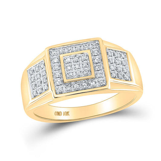 10kt Yellow Gold Mens Round Diamond Square Ring 1/4 Cttw