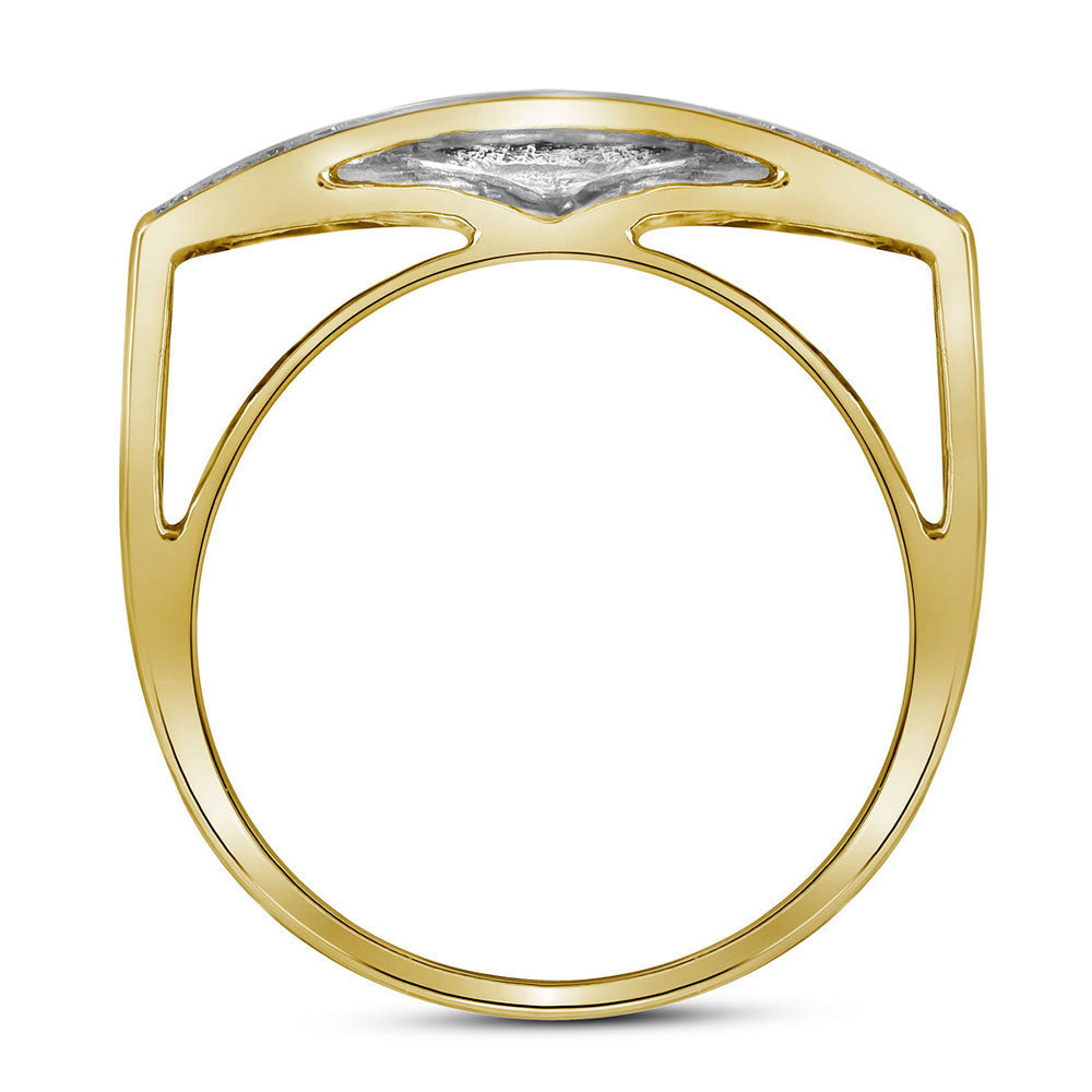 10kt Yellow Gold Mens Round Pave-set Diamond Rectangle Cluster Ring 1 Cttw