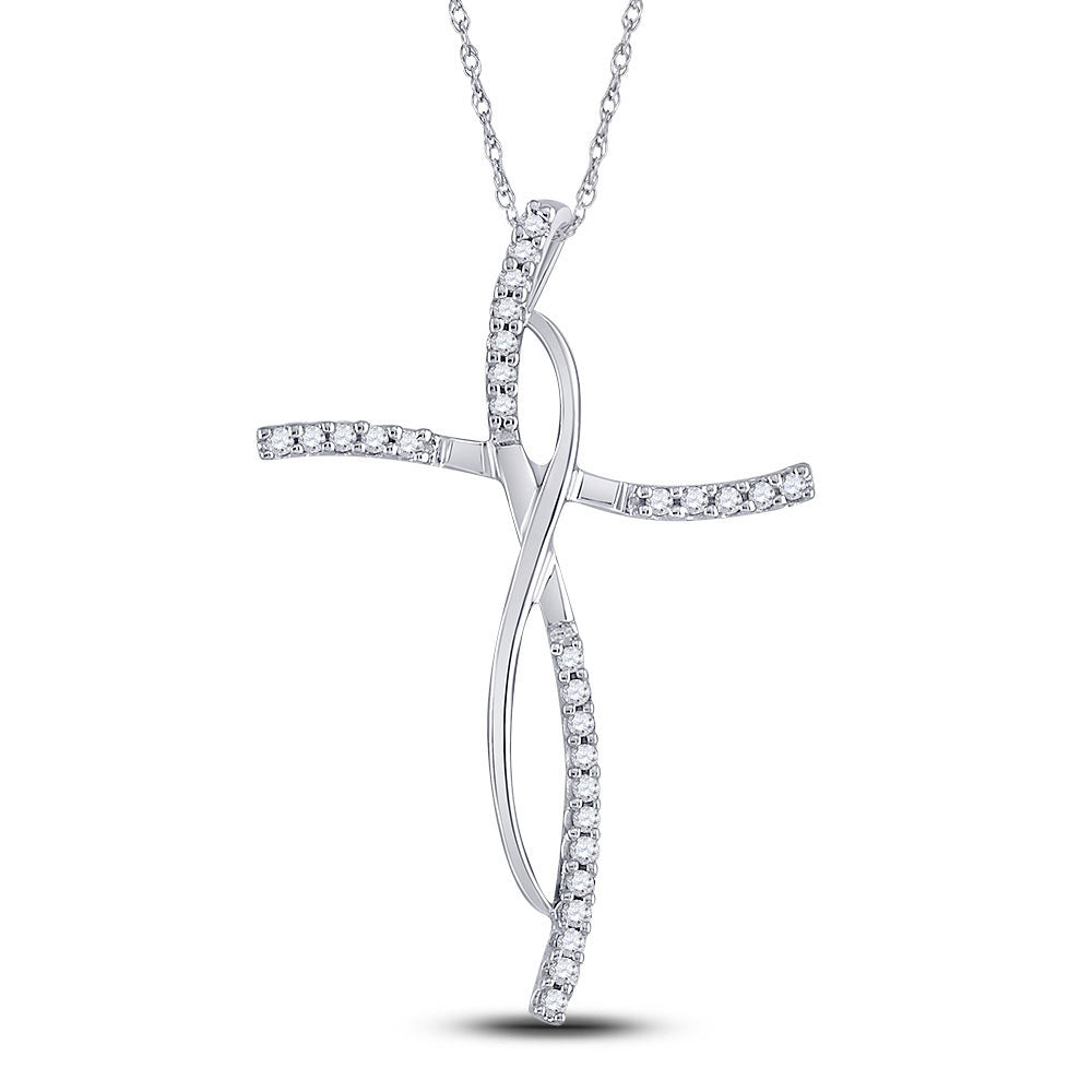 14kt White Gold Womens Round Diamond Cross Pendant 1/10 Cttw