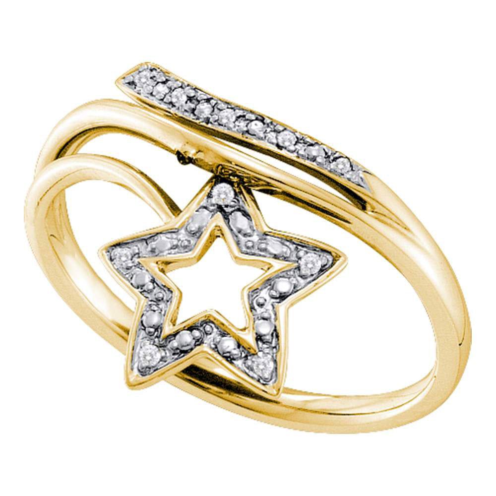 10kt Yellow Gold Womens Round Diamond Star Bypass Band Ring .03 Cttw