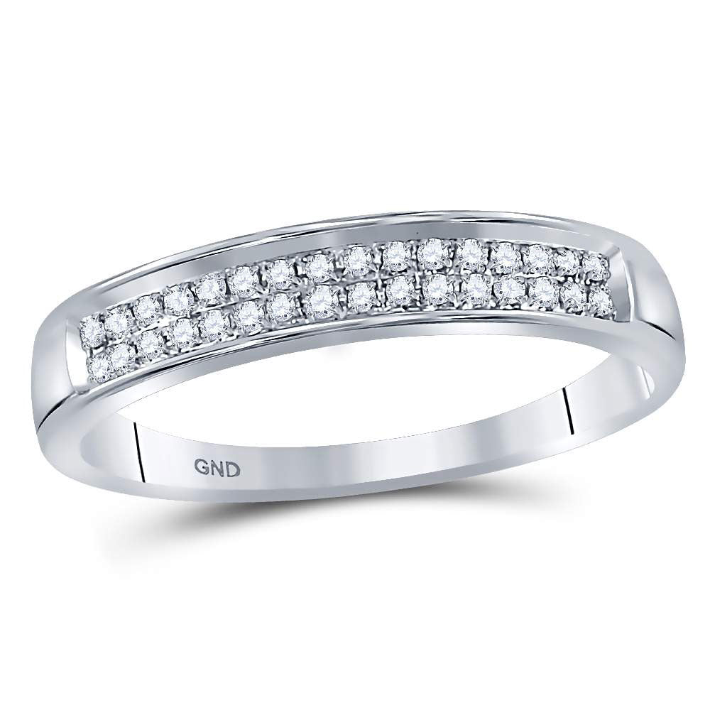 10kt White Gold Womens Round Diamond Double Row Band Ring 1/10 Cttw