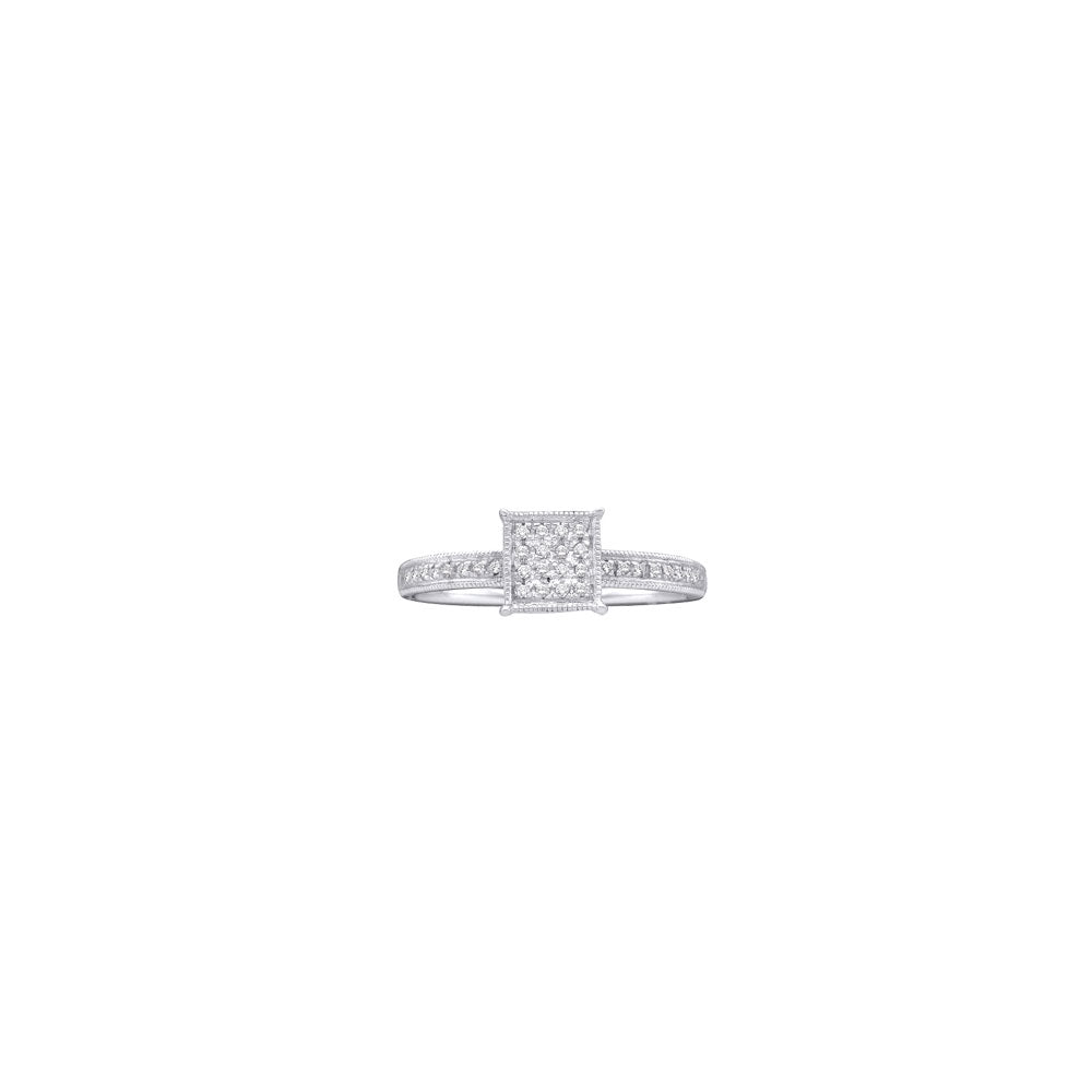 10kt White Gold Womens Round Diamond Square Cluster Ring 1/10 Cttw