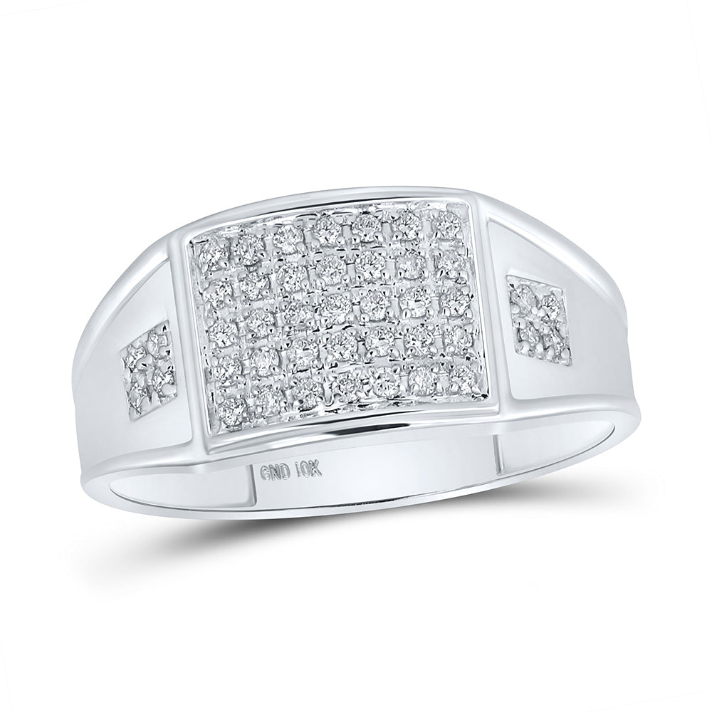 10kt White Gold Mens Round Prong-set Diamond Square Cluster Ring 1/4 Cttw