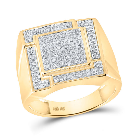 10kt Yellow Gold Mens Round Diamond Square Ring 1/2 Cttw