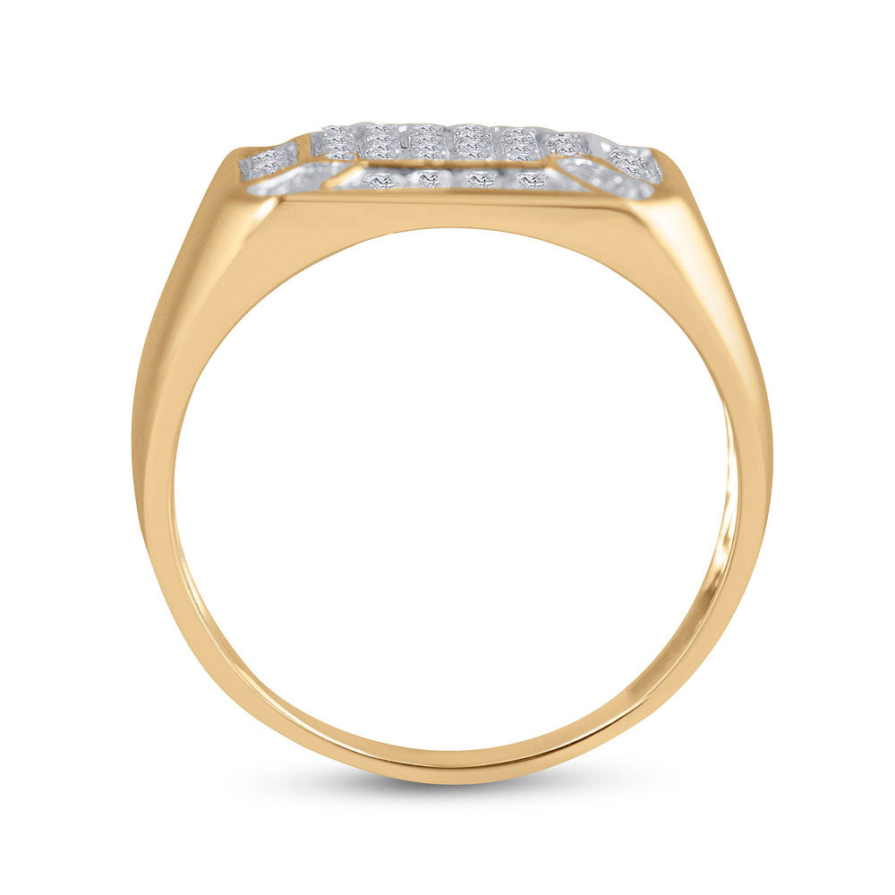 10kt Yellow Gold Mens Round Diamond Square Cluster Ring 1/3 Cttw