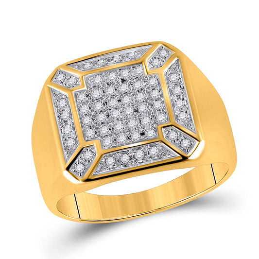10kt Yellow Gold Mens Round Diamond Square Cluster Ring 1/3 Cttw
