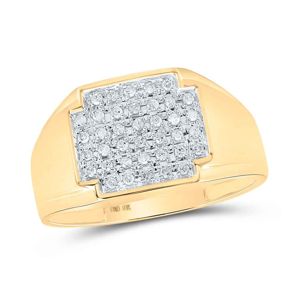 10kt Yellow Gold Mens Round Diamond Square Cluster Ring 1/4 Cttw