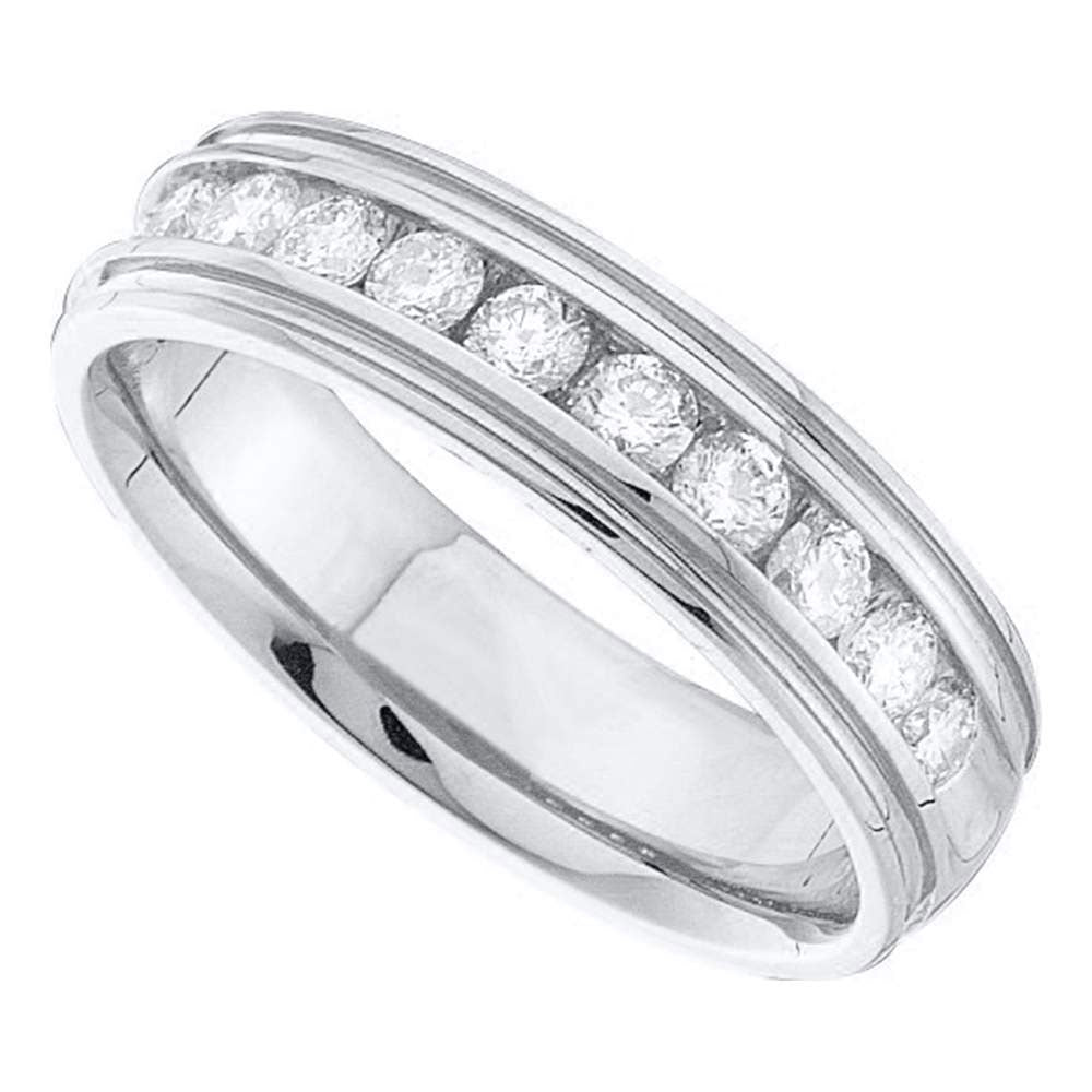 14k White Gold Mens Round Diamond Band Ridged Edge Wedding Band 1/4 Ctw