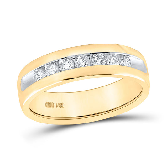 14kt Yellow Gold Mens Round Diamond Wedding Single Row Band Ring 1/2 Cttw