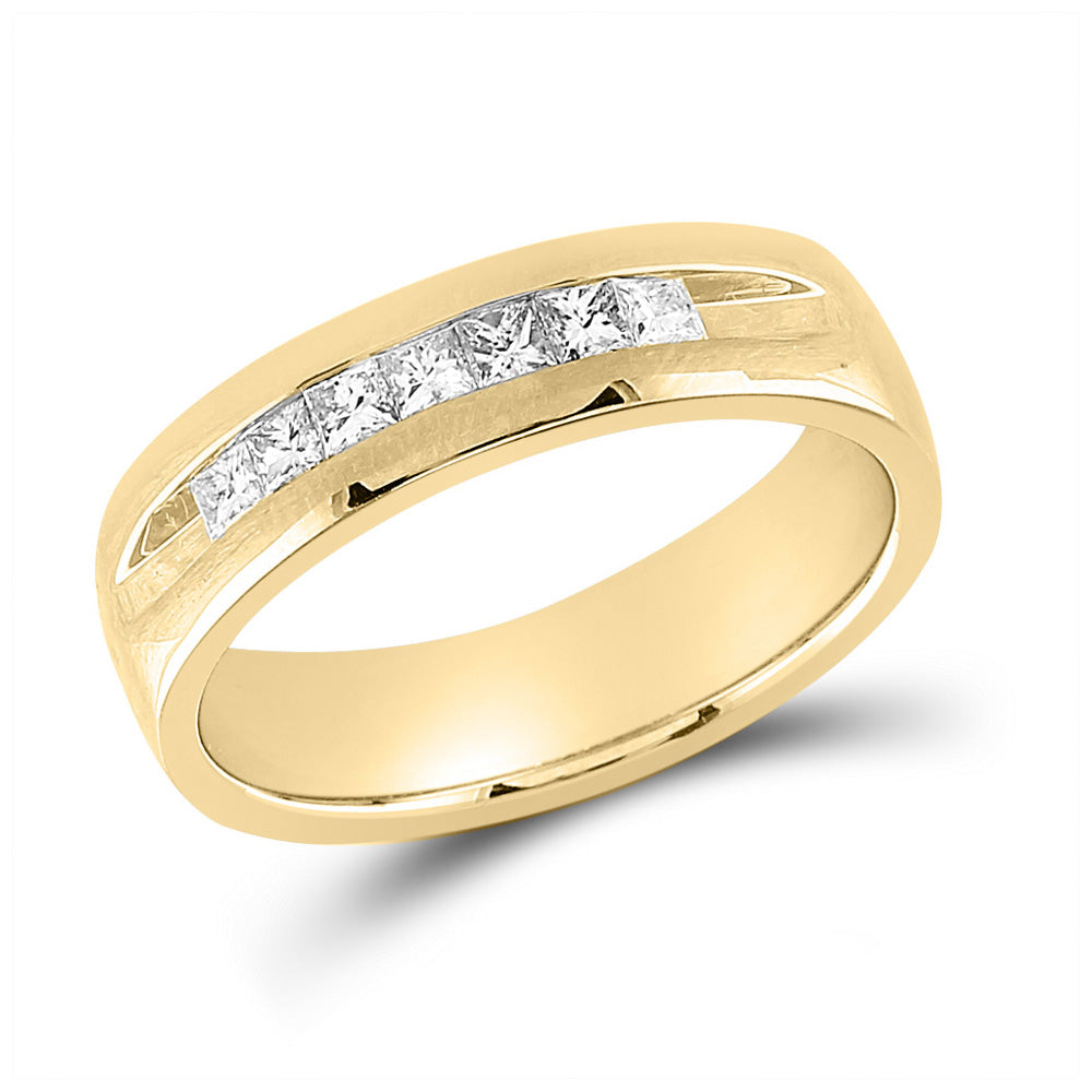 14kt Yellow Gold Mens Princess Diamond Wedding Single Row Band Ring 1/2 Cttw