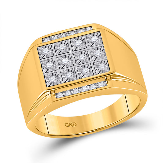 10kt Yellow Gold Mens Round Diamond Square Cluster Ring 1/4 Cttw