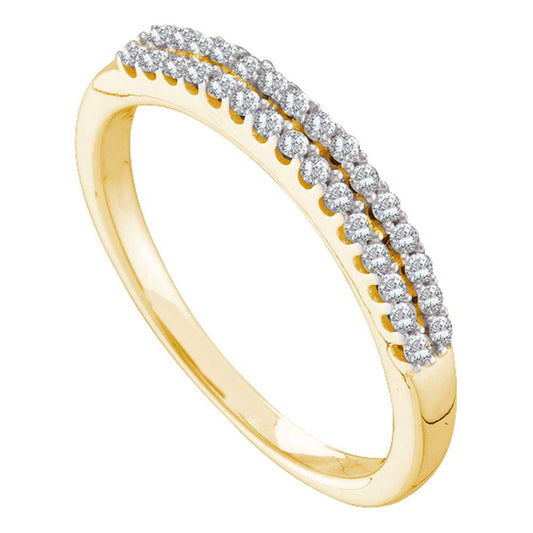 14k Yellow Gold Womens Round Diamond 2-row Wedding Anniversary Bridal Band 1/5 Cttw