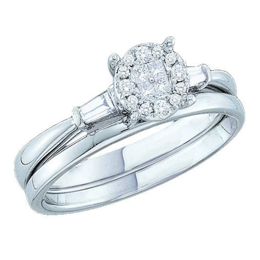14kt White Gold Princess Diamond Bridal Wedding Ring Band Set 1/4 Cttw