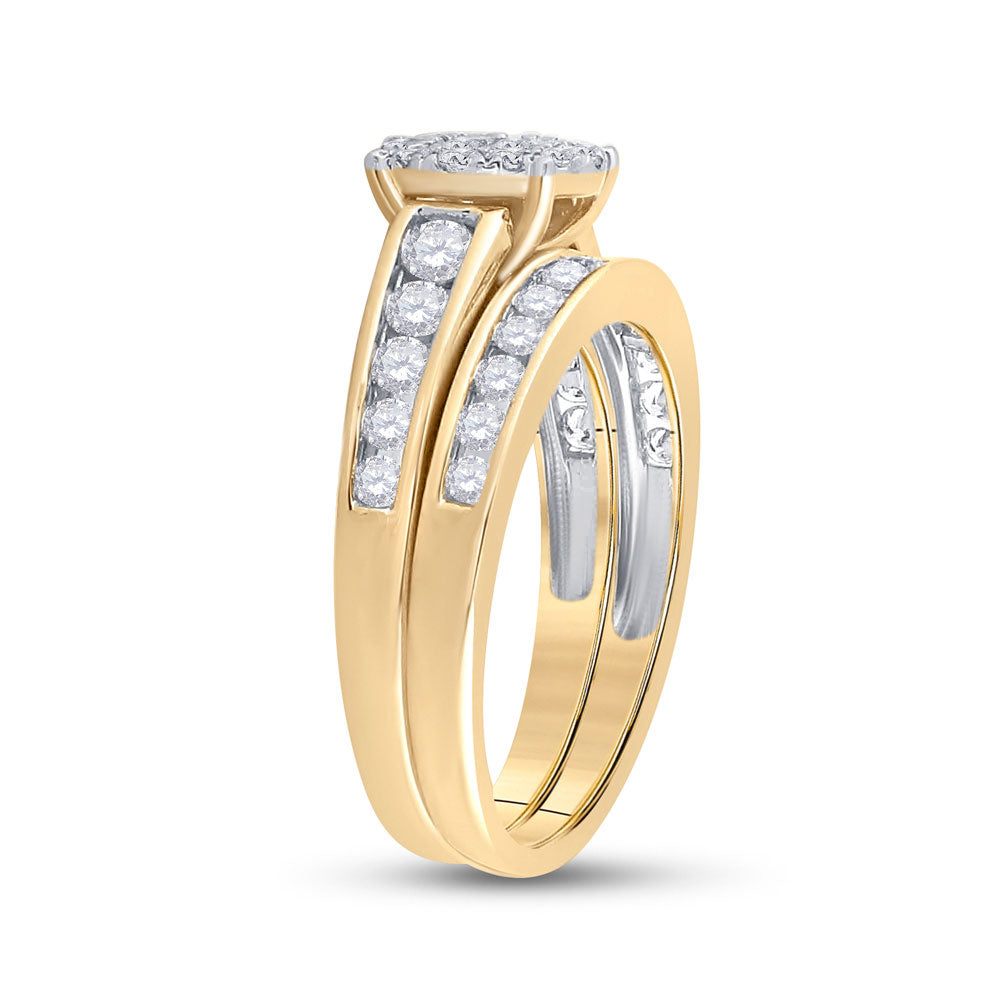 14kt Yellow Gold Princess Diamond Bridal Wedding Ring Band Set 1 Cttw