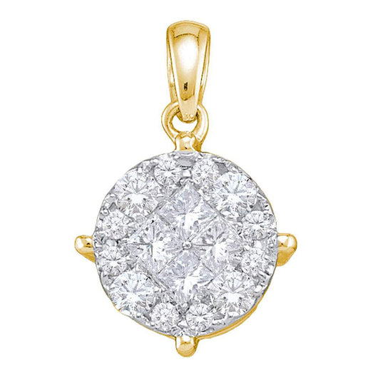 14kt Yellow Gold Womens Princess Round Diamond Cluster Pendant 2 Cttw