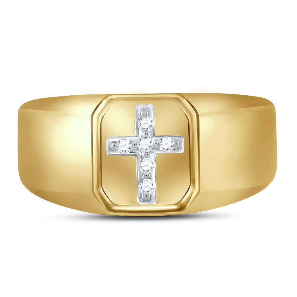 10kt Yellow Gold Mens Round Diamond Cross Band Ring 1/20 Cttw