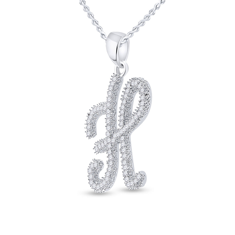 10kt White Gold Womens Round Diamond Cursive Letter H Pendant 1/5 Cttw