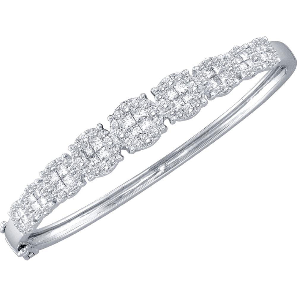 14kt White Gold Womens Princess Round Diamond Bangle Bracelet 3 Cttw